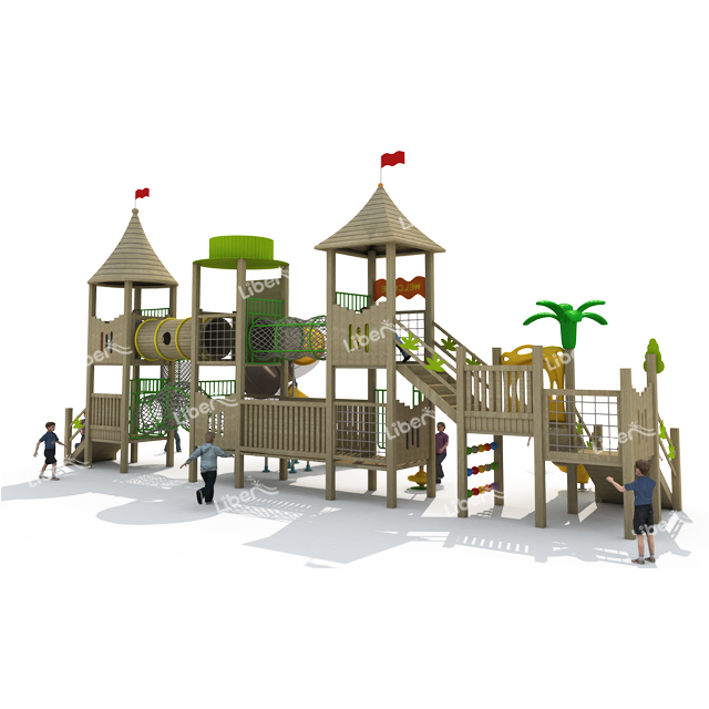 Residential Area Children Outdoor Wooden Playground with Climbing Net 