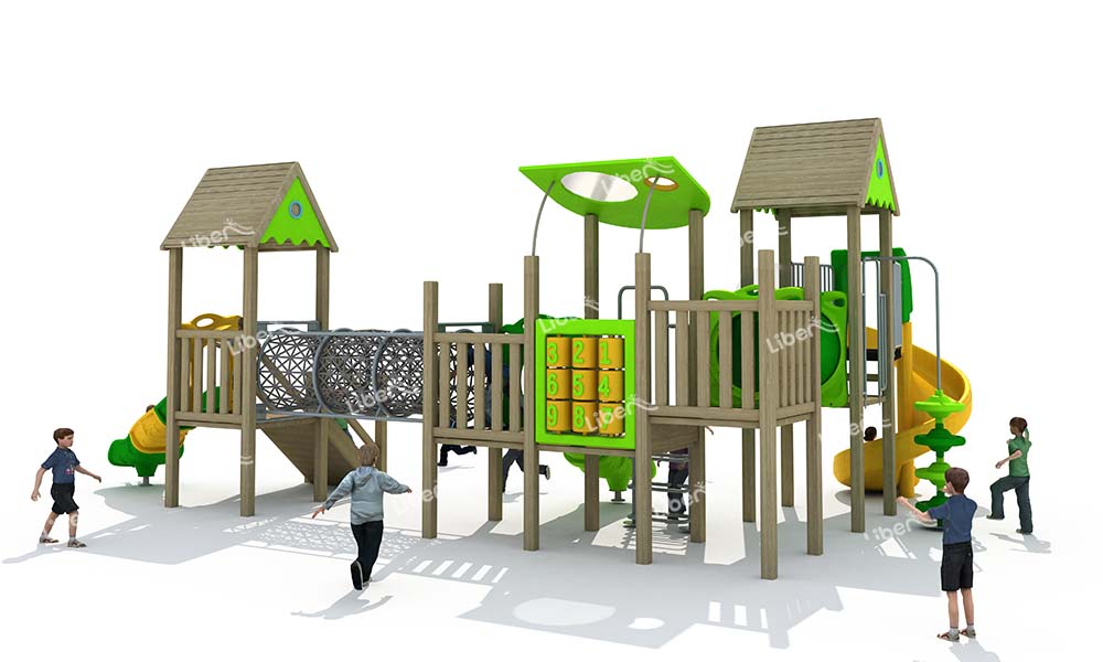 Preschool Finnish Wooden Outdoor Playground With Plastic Slide