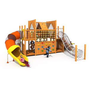 School Outdoor Wooden Playground With Rope Course 